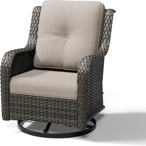 Miniatura 9 de Joyside Silla mecedora giratoria para exteriores para patio, mecedora de mimbre para exteriores con cojines de tela de olefina adecuada para porche