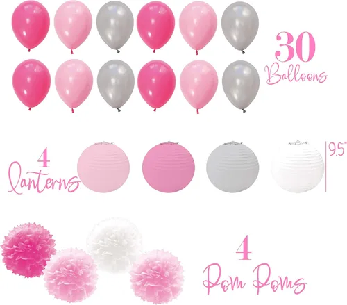 Miniatura 7 de Kit de suministros de fiesta de baby shower de elefante para 30 invitados: platos, vasos, servilletas, mantel de mesa, globos, linternas, remolinos