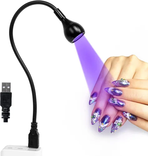 AORAEM Lámpara LED para Uñas 3W LED Uñas Secador Portátil de Manicura Luz de Curado de Esmalte en Gel con Cuello de Cisne Negro Luz UV para Uñas de