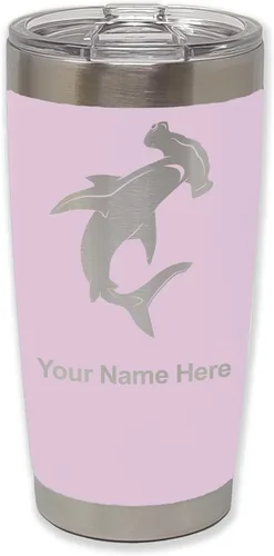 Miniatura 25 de LaserGram Vaso aislado al vacío de 20 onzas, tiburón martillo, grabado personalizado incluido (negro)