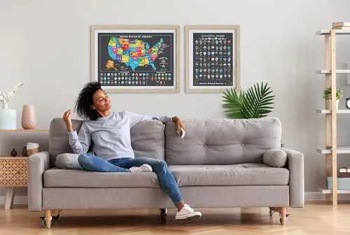 Miniatura 3 de Bright Standards Póster para raspar con mapa de Estados Unidos + los 63 parques nacionales de Estados Unidos (carbón/plata), mapa de viaje de 85