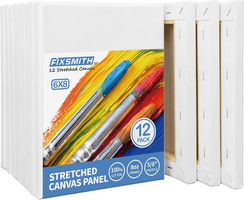 Miniatura 2 de FIXSMITH Lienzo estirado de 6 x 8 pulgadas, paquete de 12 lienzos blancos en blanco para pintar, imprimado, 100% algodón, perfil de 5/8 pulgadas