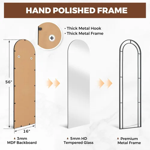 Miniatura 2 de Muzilife Espejo arqueado de longitud completa para ventana, espejo de cuerpo de ventana de 16 x 56 pulgadas con marco de metal, montado en la pared