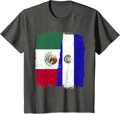 Miniatura 44 de Camiseta con la bandera mexicana de El Salvador con la mitad de la bandera mexicana de El Salvador