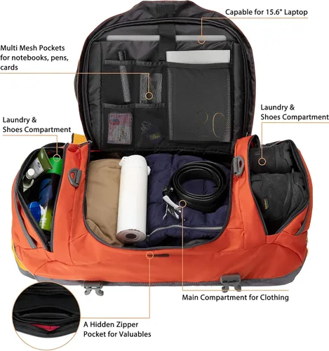 Miniatura 3 de Ubon Bolsa de lona grande para fines de semana con compartimentos para zapatos, mochila deportiva de 4 vías para gimnasio con correas acolchadas