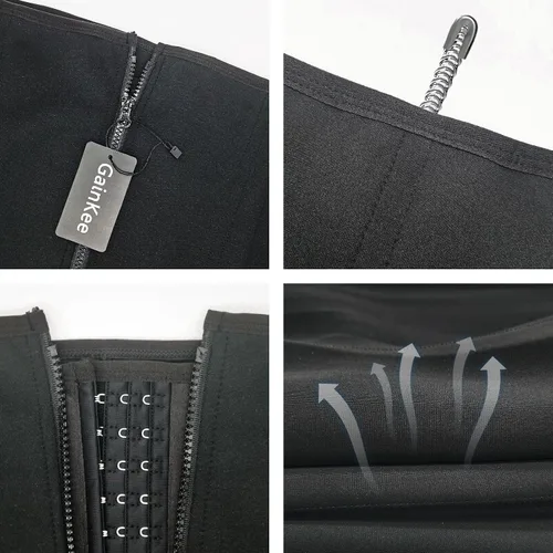 Miniatura 6 de GainKee, corsé para cinturón de clip y cremallera para mujer, neopreno, chaleco de sudor para dar forma al cuerpo Cinturón negro