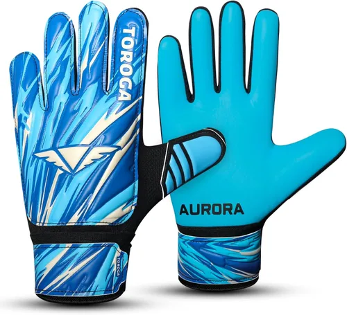 Guantes de portero – Guantes de fútbol de agarre fuerte con protección doble en la cintura y palma de látex antideslizante – Cómodos para niños, Cian
