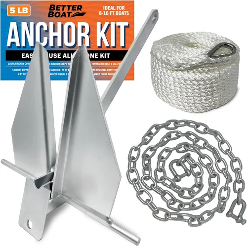 Kit de anclaje para lancha pesada Fluke Anchor con cadena de anclaje y cuerda de anclaje para lancha para incluir anclajes de barco para barcos de
