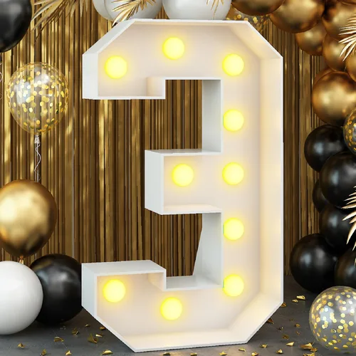 Miniatura 11 de Marco de marquesina de números luminosos de 4 pies con 20 números de mosaico para fiesta de cumpleaños de 20 años, cartón grande con ranuras