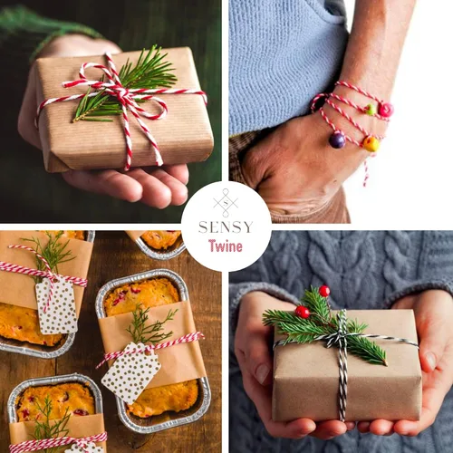 Miniatura 5 de Sensy - Cordón de algodón a rayas para panaderos de alta calidad para manualidades y envoltura de regalos (rojo y blanco)