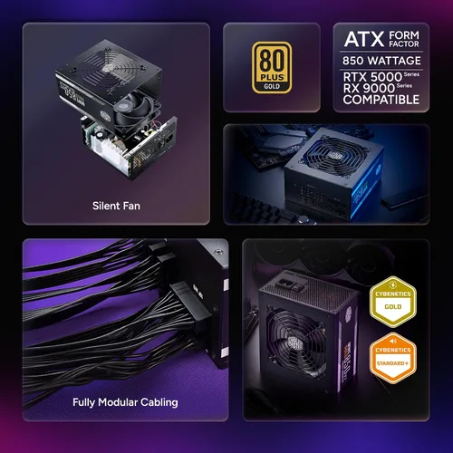 Miniatura 2 de Cooler Master MWE Gold 850 V2 PSU Full Modular, 850W, 80+ Gold, Diseñado para Nvidia RTX 5080 AMD RX 9070 XT, 2 Conectores EPS, Ventilador HDB