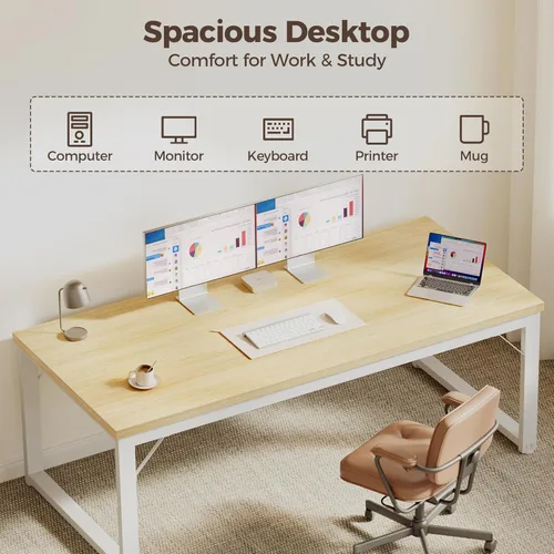Miniatura 5 de Mericonia Escritorio para computadora de 40 pulgadas, escritorio ejecutivo moderno y grueso, mesa de escritura simple resistente para el hogar, roble