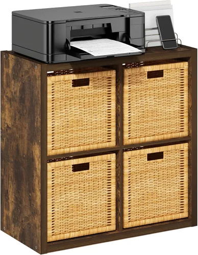 Miniatura 38 de Furinno Organizador de Almacenamiento en Cubos Decorativos con Respaldo Abierto, 4 Cubos, Gris Claro