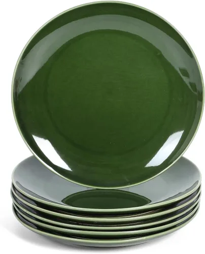 Miniatura 18 de vicrays Juego de Platos de Cena de Cerámica, 10.5 Pulgadas, Juego de 6, Redondos, Apto para Microondas, Horno, Lavavajillas, Porcelana Acanalada