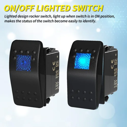 Miniatura 3 de Joinfworld Interruptor basculante marino de 12 V, 24 V, interruptor basculante iluminado, 12 voltios, 20 A, LED azul, 3 pines, SPST