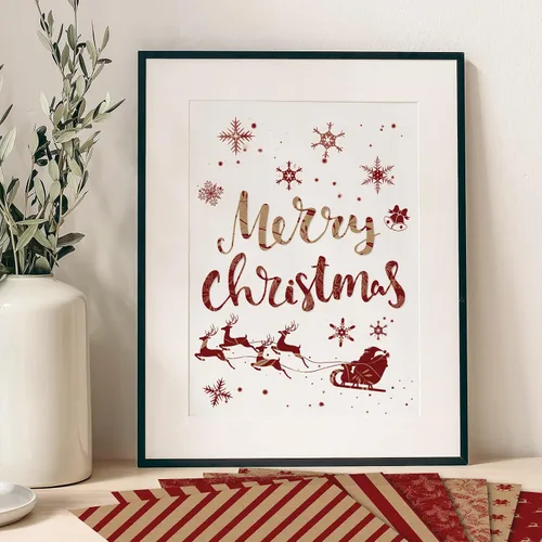 Miniatura 7 de Whaline Paquete de 24 papeles de patrón navideño, papel rústico de recortes de Navidad, 12 diseños de papel kraft rojo de doble cara