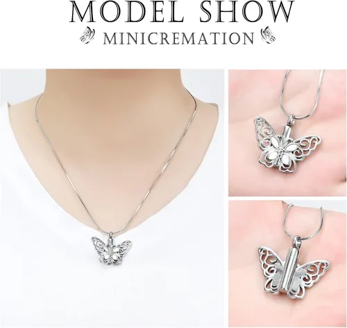 Miniatura 55 de Minicremation Joyas de cremación para cenizas – Collar conmemorativo de mariposa con colgante de urna para cenizas de seres queridos