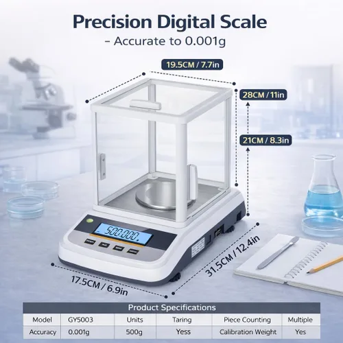 Miniatura 6 de Lab Analytical Balance - Báscula digital de precisión de 17.64 oz x 0.00 oz, con parabrisas e interfaz RS232, para laboratorios científicos