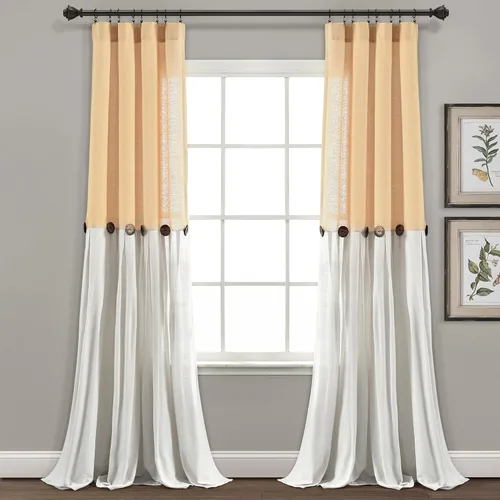 Miniatura 23 de Lush Decor - Cortinas de lino con botones de estilo granja, panel individual, diseño plisado de dos tonos de 40 pulgadas de ancho x 108 pulgadas