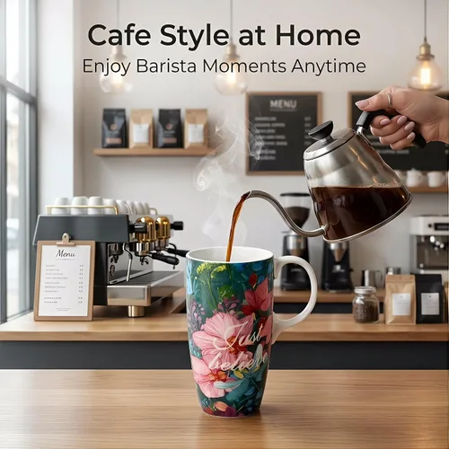 Miniatura 3 de Taza de café de cerámica Topadorn de 17 onzas, taza alta de cerámica con tapa y caja de color, perfecta para café y té, solo cree Solo creer