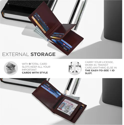 Miniatura 4 de Carteras RFID delgadas para hombres - Cartera de bolsillo frontal de piel genuina