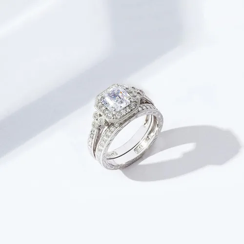 Miniatura 8 de Tienda Collection Platinum-Plated Sterling Silver Antique Ring set with Asscher-Cut Infinite Elements Cubic Zirconia