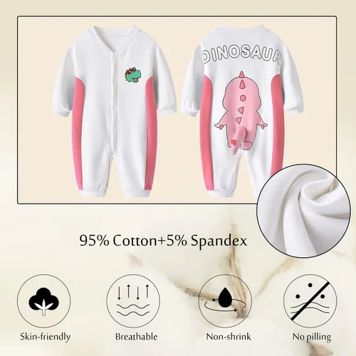 Miniatura 4 de TONWHAR Mameluco unisex de manga larga para bebé, overol de algodón de una pieza con estampado animal para niños y niñas