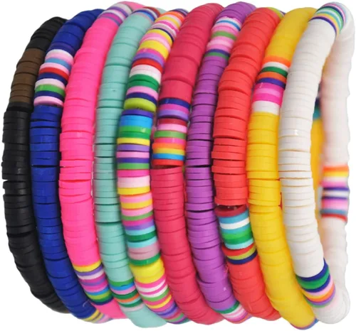 Miniatura 4 de EXCEART 20 pulseras de arcilla elástica de 0236in con cuentas de arco iris pulsera bohemia de arcilla