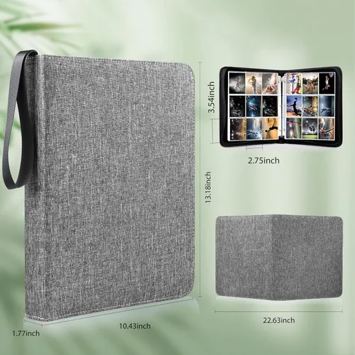 Miniatura 2 de WOT I Carpeta para tarjetas coleccionables, 900 bolsillos con cubierta de tela de poliéster y cremallera, bolsillos de doble cara, funda para Gris