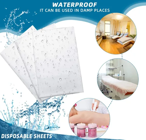 Miniatura 4 de Tatuo 50 sábanas desechables de 31 x 70 pulgadas, impermeables, para mesa de masaje, tela no tejida para spa, pestañas, salón de belleza, Blanco