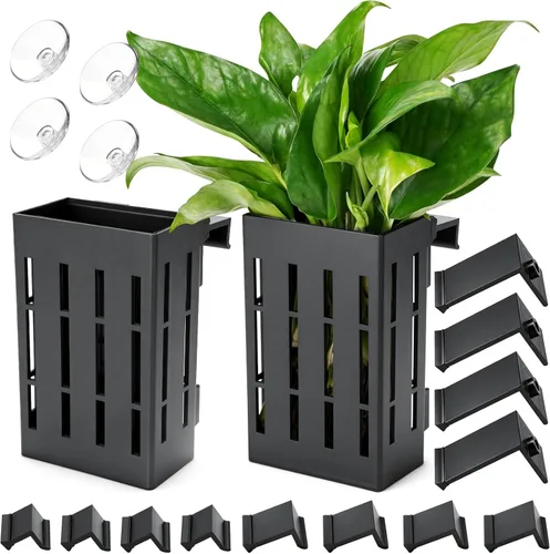 Borlech Soporte de Planta de Acuario Grande Mejorado con Ganchos y Ventosas para Cultivo de Plantas Acuapónicas en Tanque de Peces y Decoraciones de