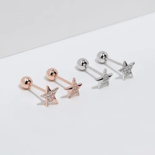 Miniatura 5 de Meissa Aretes de bola de rosca para mujer, plata de ley 925, delicados y bonitos aretes de estrella para múltiples piercings