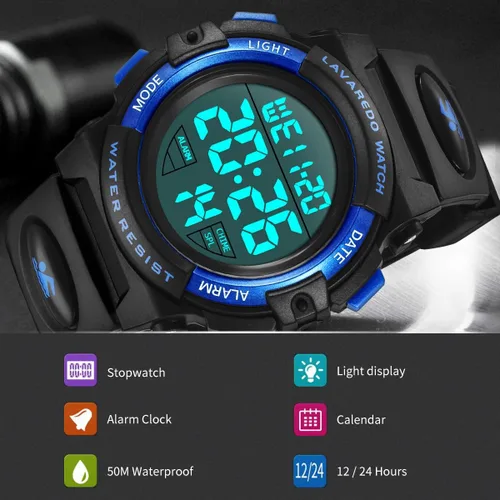 Miniatura 7 de Reloj analógico para niños, reloj para niños de 6 a 15 años, reloj digital para deportes al aire libre, multifuncional con cronógrafo LED 50 M