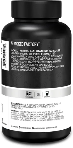 Miniatura 8 de Jacked Factory Cápsulas de L-Glutamina de 500 mg – Suplemento vegano de L-glutamina fermentada para recuperación muscular después del entrenamiento