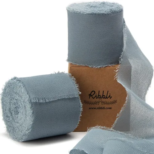 Miniatura 28 de Ribbli Cinta de Gasa Azul Marino Profundo de 1-1/2 pulgadas x 20 Yardas Cinta de Seda de Gasa con Flecos Hecha a Mano, Cinta Azul para Invitaciones