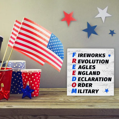 Miniatura 4 de Letrero patriótico de escritorio con texto en inglés «Happy 4th of July » Fuegos artificiales, Revolución, Águilas, Inglaterra, Declaración