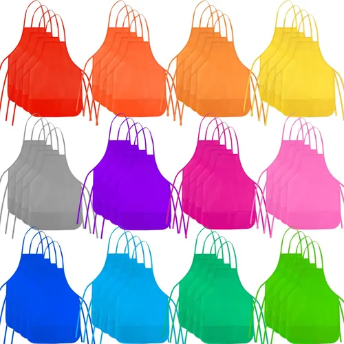 Miniatura 16 de Delantales de Pintura para Niños 12 Piezas 12 Colores Delantal de Arte Infantil con 2 Bolsillos Espaciosos Delantales para Niños para Actividades