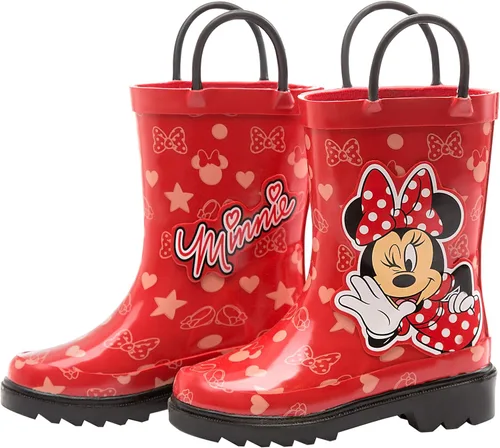 Miniatura 2 de Disney Botas de lluvia de goma de Minnie Mouse y Mickey Mouse, impermeables, fáciles de poner, tallas para niños pequeños y niños pequeños, niños