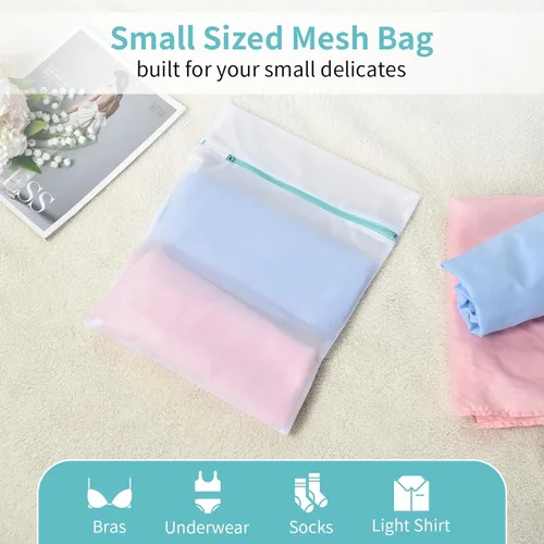 Miniatura 5 de OTraki Bolsa de lavandería de malla de 12 x 16 pulgadas, paquete de 2 bolsas pequeñas para calcetines de lencería para lavadora, malla fina suave