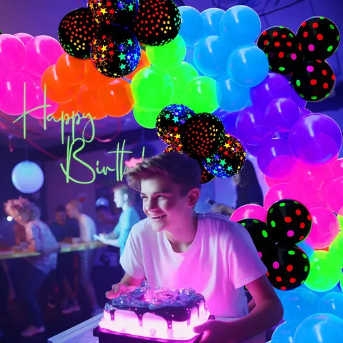 Miniatura 4 de Kit de arco de globos de neón UV que brillan en la oscuridad, globos de arco iris, rojo, azul, amarillo, verde, suministros de fiesta fluorescentes