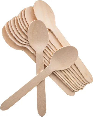 Miniatura 8 de Tenedores de madera desechables, paquete de 100 unidades, 6.5 pulgadas de longitud, biodegradables, utensilios de madera natural, ideales