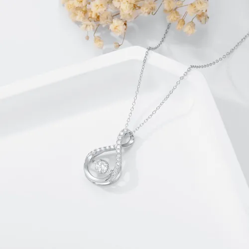 Miniatura 3 de Collar con colgante infinito para mujer, plata de ley 925, collares de piedra natal brillante, aniversario, cumpleaños, joyería fina, regalos
