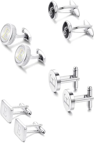 Miniatura 3 de LOYALLOOK 4 pares de gemelos con inicial para hombre, diseño de letras, diseño de alfabeto, para negocios, boda, día del padre