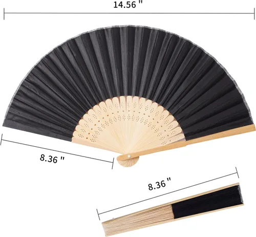Miniatura 3 de Sepwedd 50 piezas de tela de seda sintética negra de bambú plegado ventilador de mano novia baile accesorios iglesia boda fiesta recuerdos