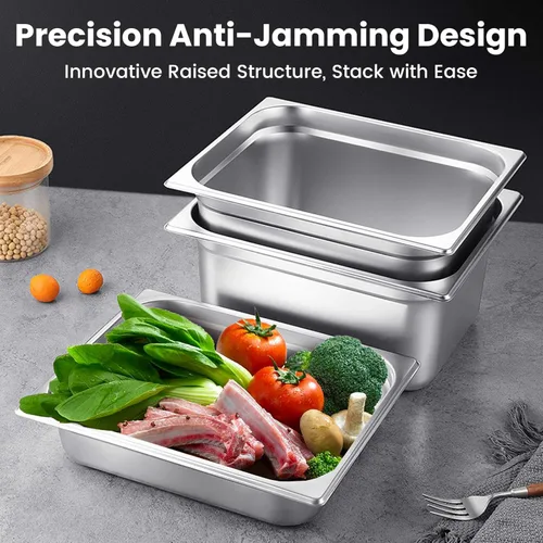Miniatura 6 de Aplancee Sartenes de 1/2 hotel de 4 pulgadas de profundidad de acero inoxidable para alimentos, antiatascos, juego de 6 sartenes de mesa de vapor