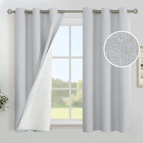 Miniatura 51 de YoungsTex - Cortinas de lino beige 100% opacas para dormitorio de 63 pulgadas de largo, cortinas cortas con aislamiento térmico y ojales