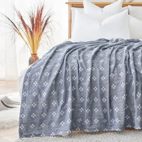 jinchan Manta de muselina boho de 100% algodón, tamaño individual, 60x80 pulgadas, ligera, de 3 capas, diseño geométrico cruzado, reversible, colcha