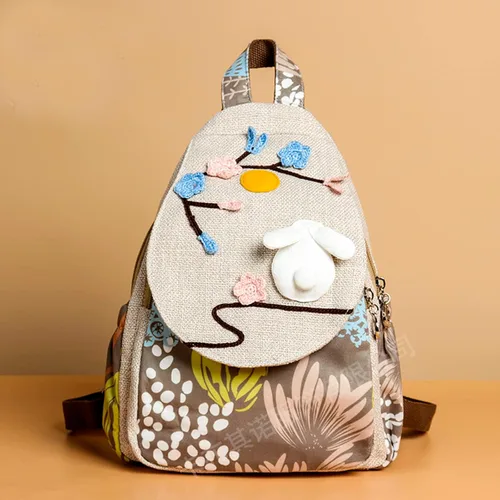 Miniatura 60 de HUANGGUOSHU Mochila de algodón tejida de algodón bohemio con bordado de lona estilo bohemio con múltiples bolsillos retro linda mochila cartera