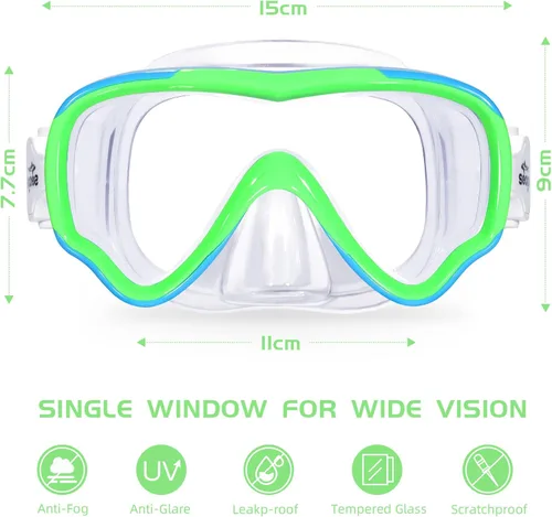 Miniatura 9 de Seago Gafas de natación para niños, máscara de buceo para jóvenes (5-15), antivaho 180° visión clara azul y verde