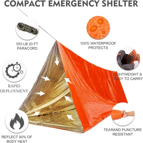 Miniatura 2 de ANLOKE Tienda de supervivencia de emergencia Refugio - Kit de supervivencia para tienda de campaña de tubo de emergencia Mylar para 2 personas